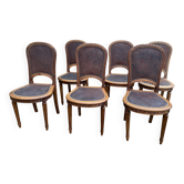 6 Louis XVI style chairs in solid beech and Cordovan leather, 1900