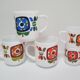 Three mugs and two cups decoration flowers design Jean-Charles Meunier 70s