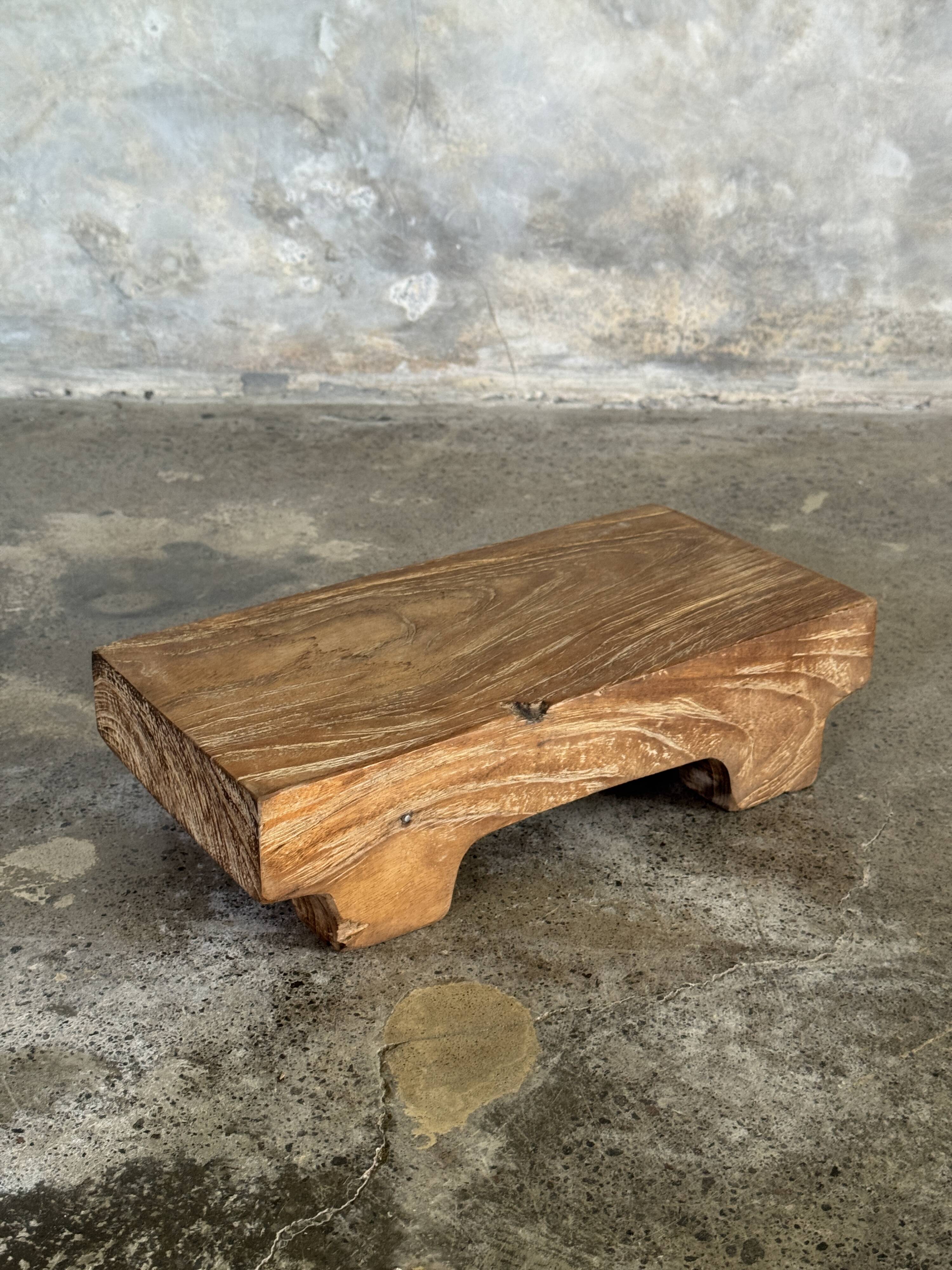 Small stool, accent stool in solid blond teak wabi-sabi L30 W8.5 H6.