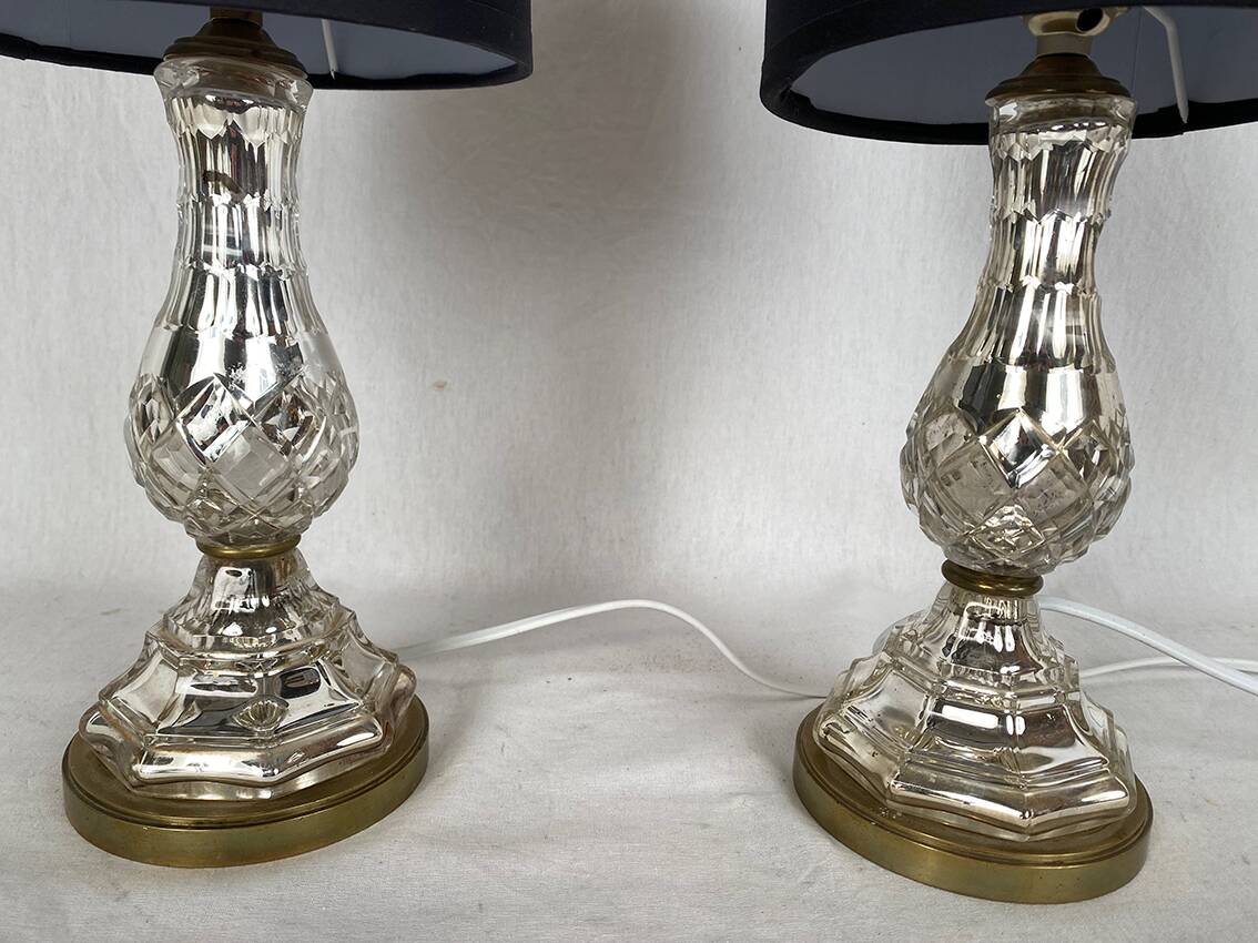 Pair of crystal églomisé table lamps