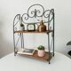 Vintage wall or table shelf in wrought iron and rattan