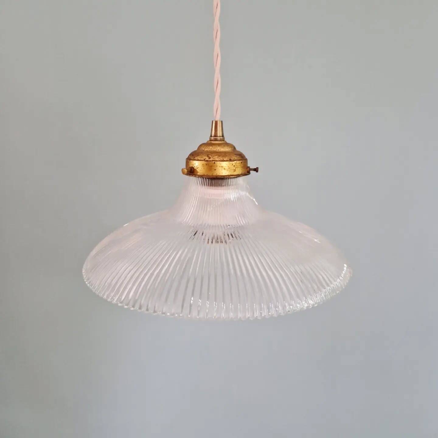 Suspension Art Déco en verre rainuré transparent, années 1930