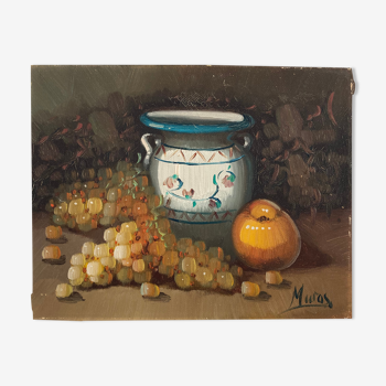 Nature morte raisins pichet