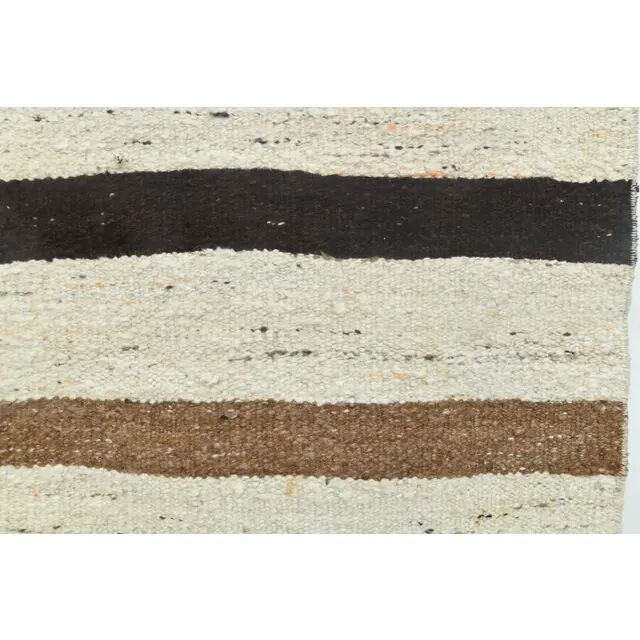1970s Vintage Turkish Handmade Wool Cotton Beige Kilim Rug 73x345