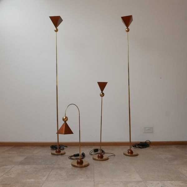 Set Of Four Brass And Copper Mid Century Italian Floor Table Lamps Selency Copper Mid Century Italian Floor, Mid Century Brass Floor Lamp Table
