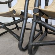 2 Vintage Espri Safari Lounge Armchairs / Rare Mid-century Black Bamboo and Beige Fabric Easy C