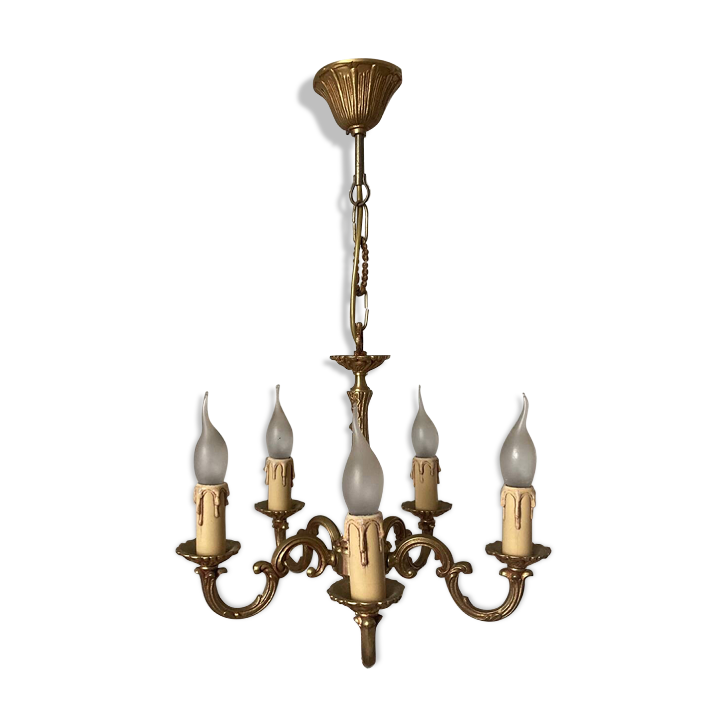 Lustre en bronze doré à 5 bras, époque XXeme