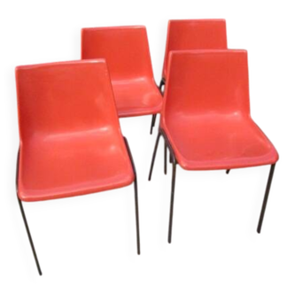 Ensemble de 4 chaises LAFA rouges L264 anciennes