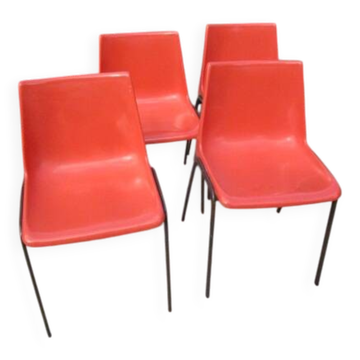 Set of 4 old red LAFA chairs L264