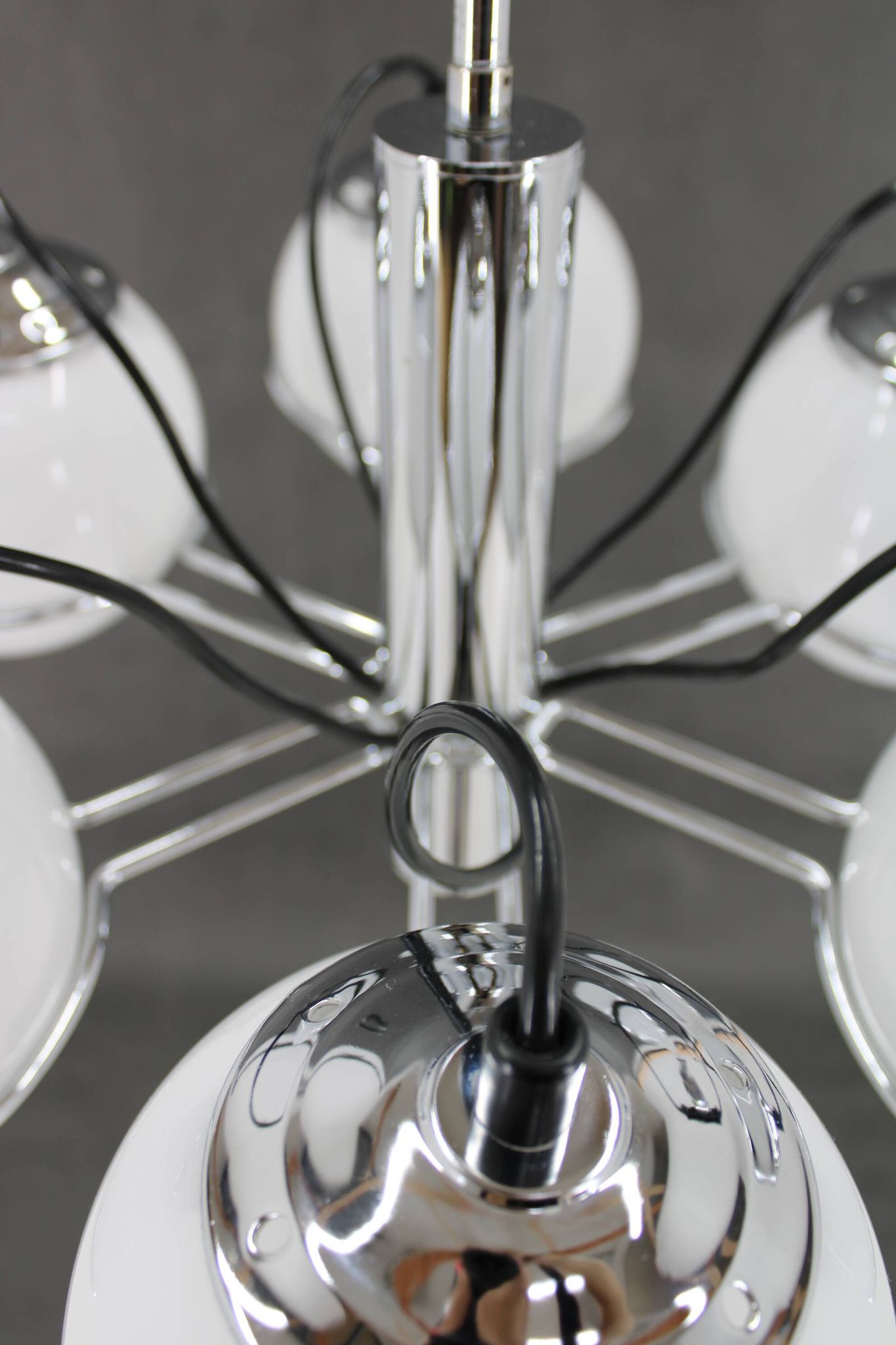 1970s Targetti Sankey Italian Chrome and Opaline Glass Chandelier