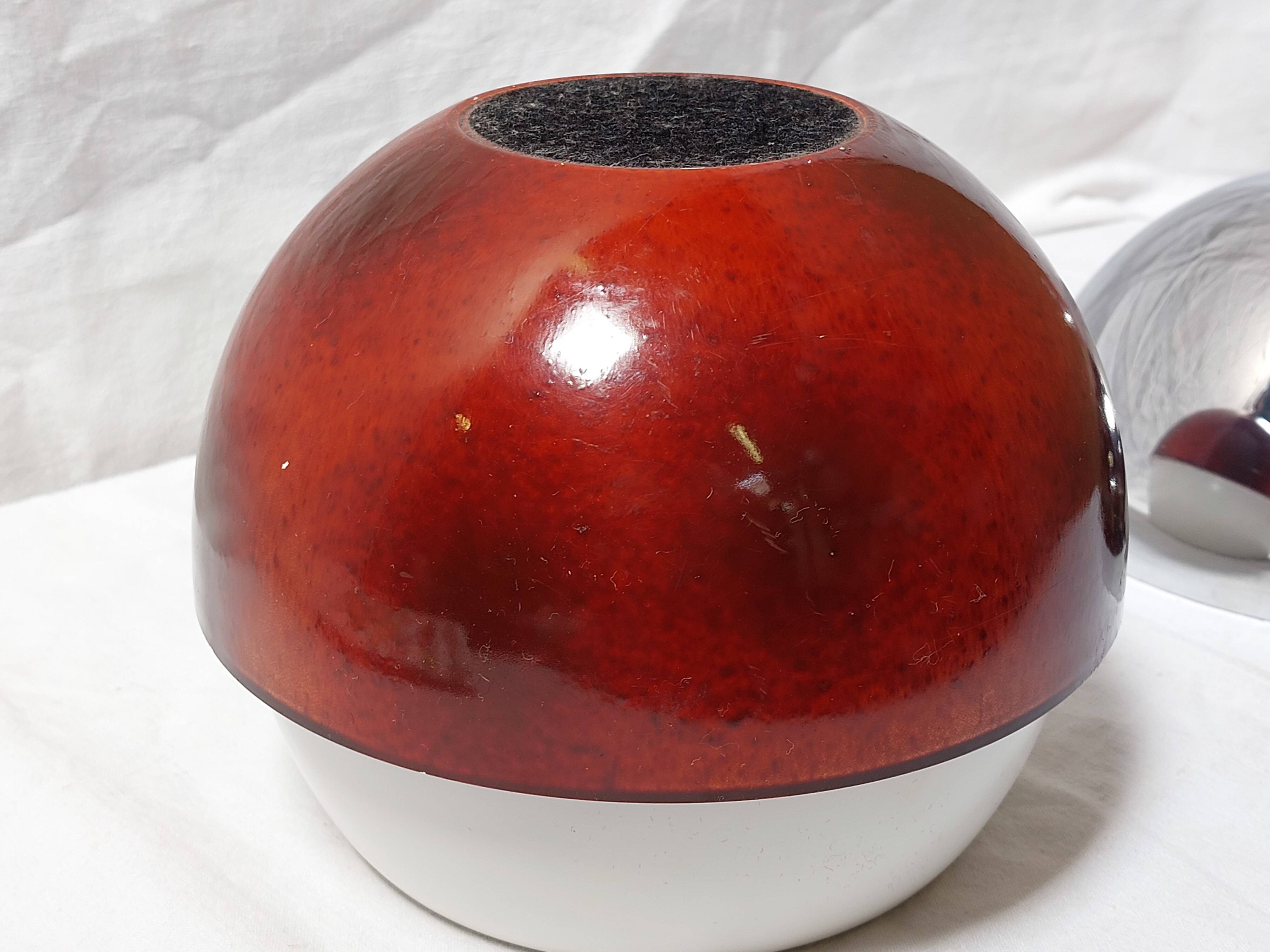 Ice bucket in the shape of an apple, chrome metal and red Bakelite, France, 70s