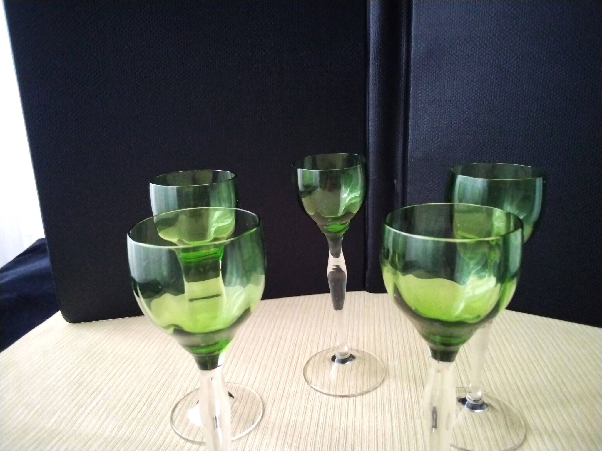 5 blown glass liqueur glasses