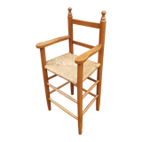 Chair armchair high child wood seat straw vintage