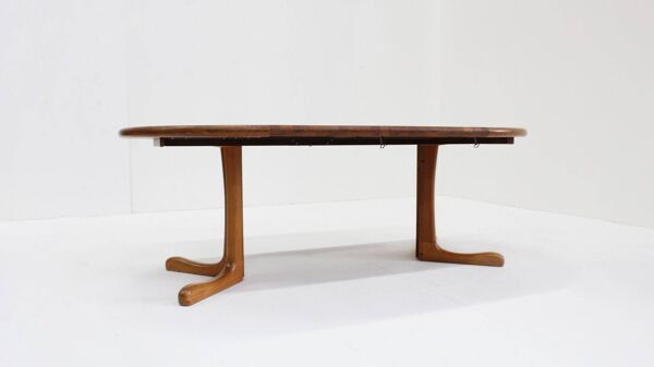 Table à manger ronde extensible vintage en teck massif des années 1960
