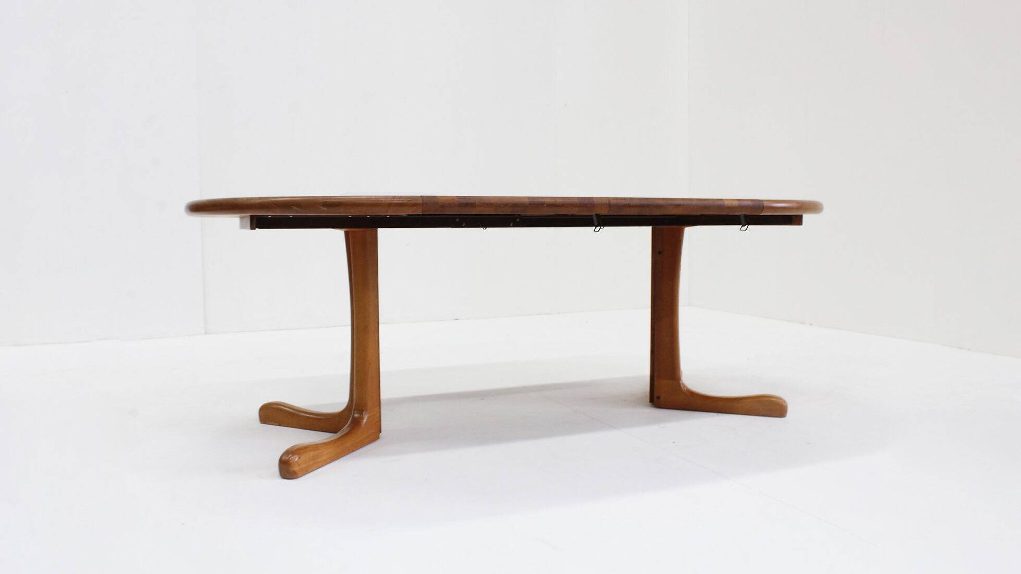 Vintage Danish round extendable dining table solid teak 1960s
