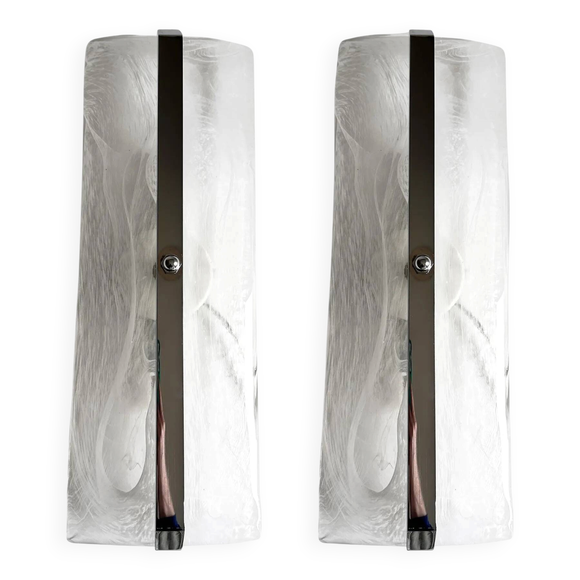 Contemporary Rectangular Venied-White "Alabastro" Murano Glass Chromed Wall