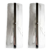Contemporary Rectangular Venied-White "Alabastro" Murano Glass Chromed Wall