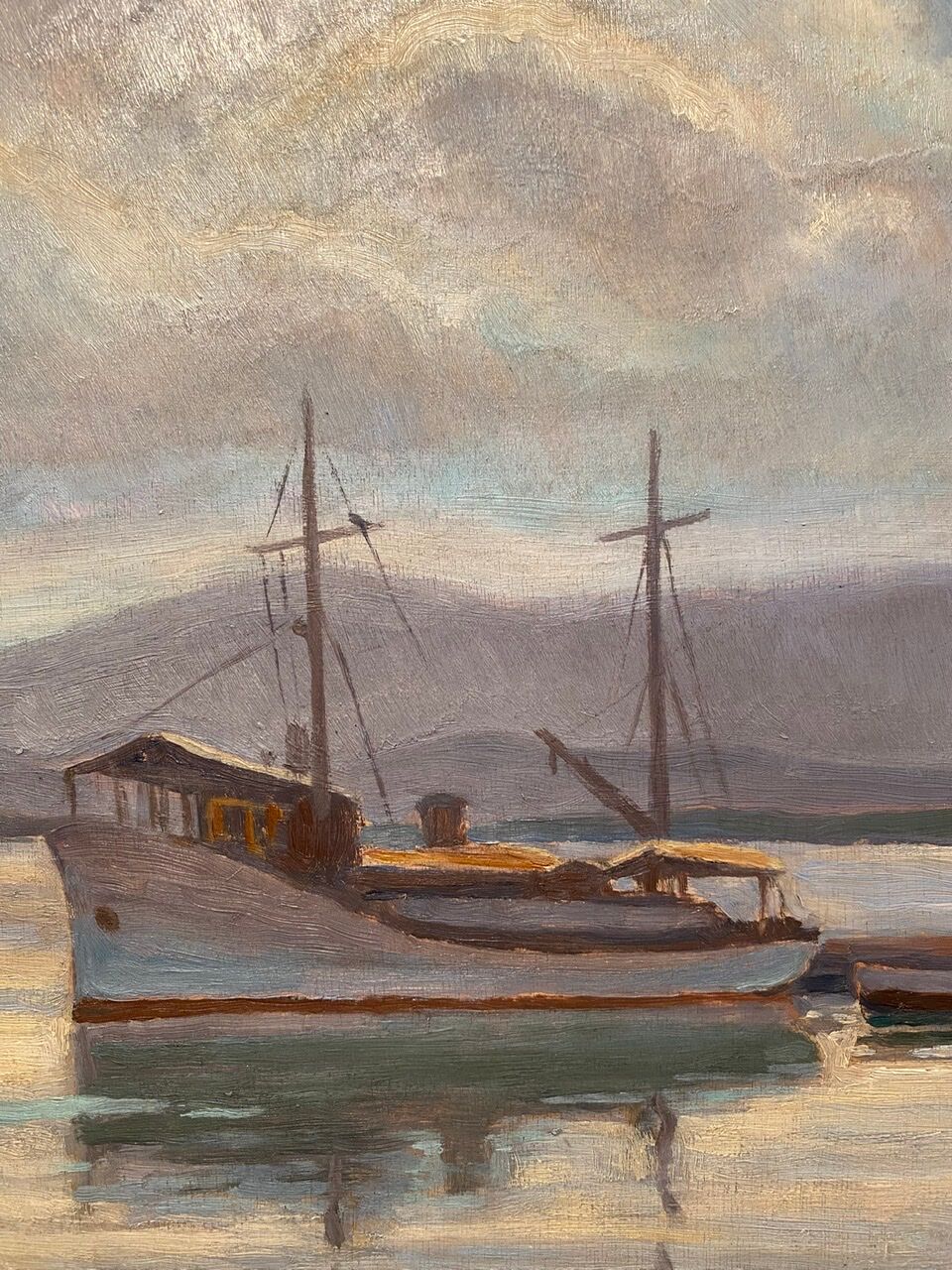 Old painting, Marine, signed E Chabrier and dated 1938