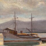 Old painting, Marine, signed E Chabrier and dated 1938