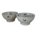 2 Antique Faceted Bowls with Small Flower Pattern PL France