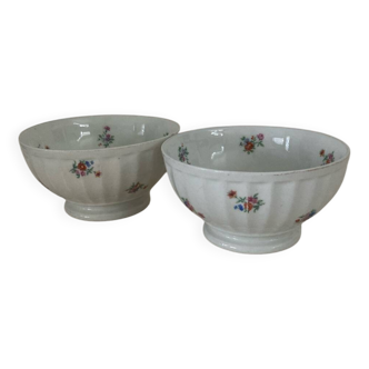 2 Antique Faceted Bowls with Small Flower Pattern PL France