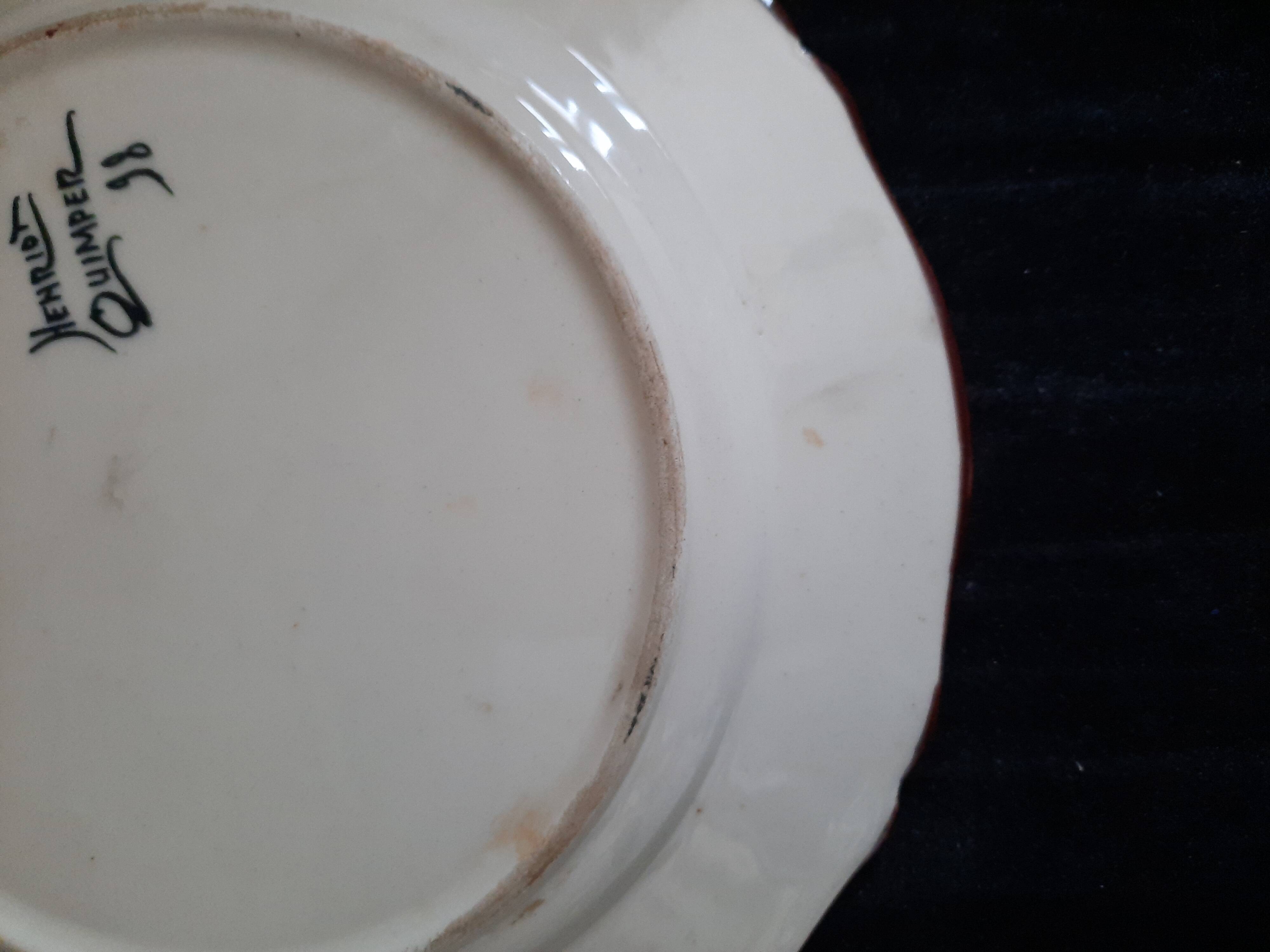 Old henriot quimper plate earthenware rosette decoration