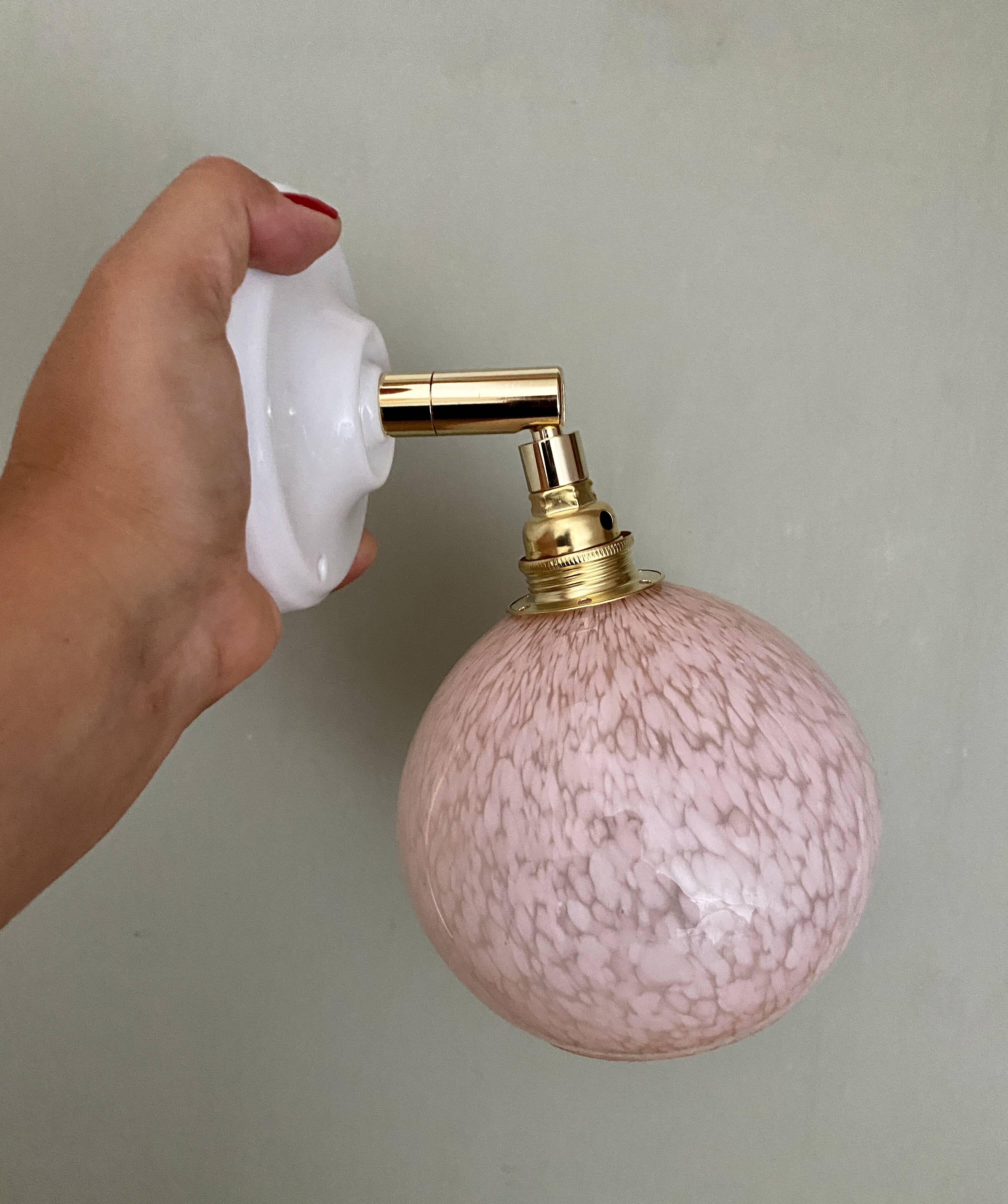 Vintage pink Clichy glass globe wall light