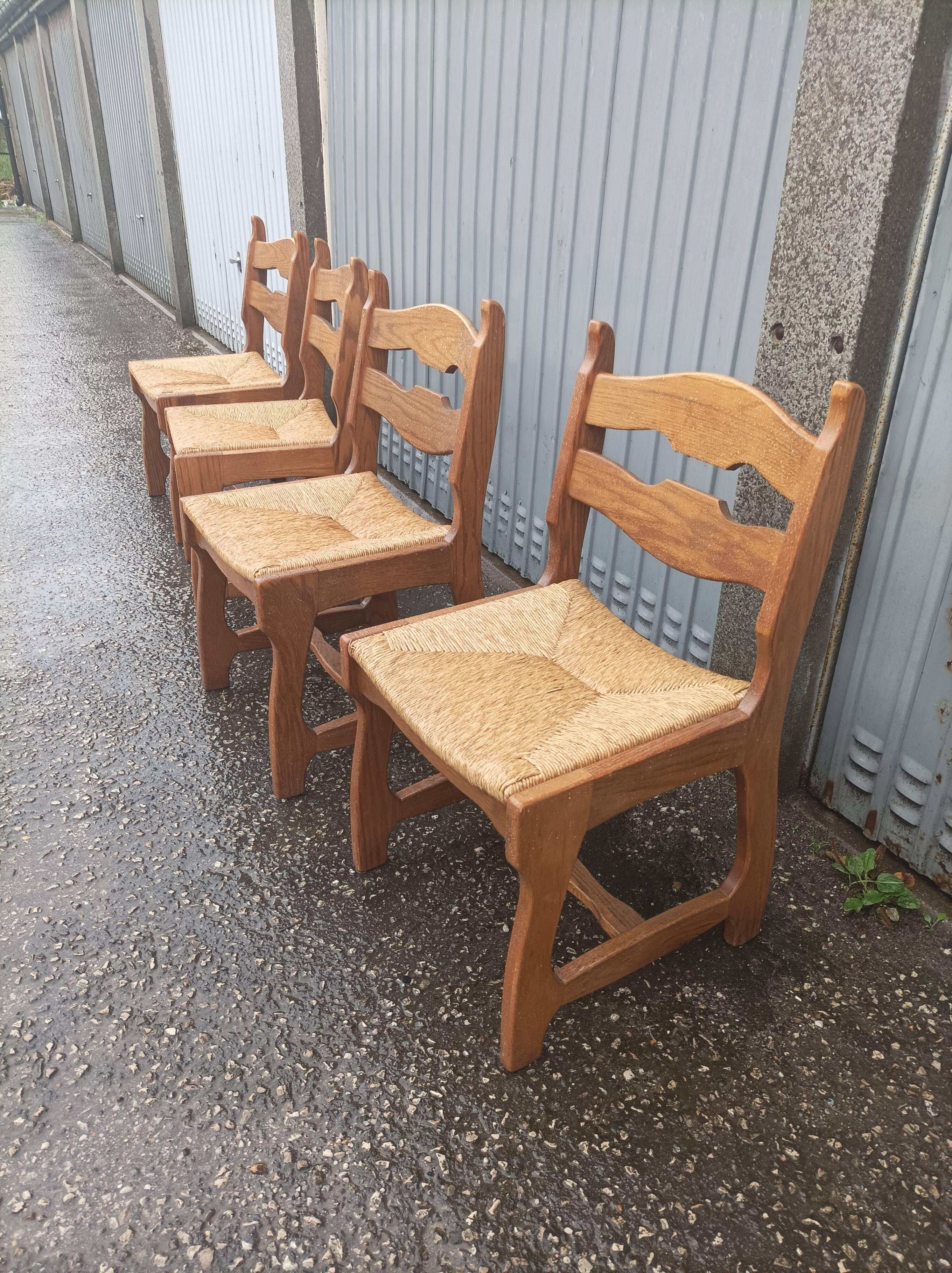 5 old mulched wooden chairs Guillerme and Chambron vintage
