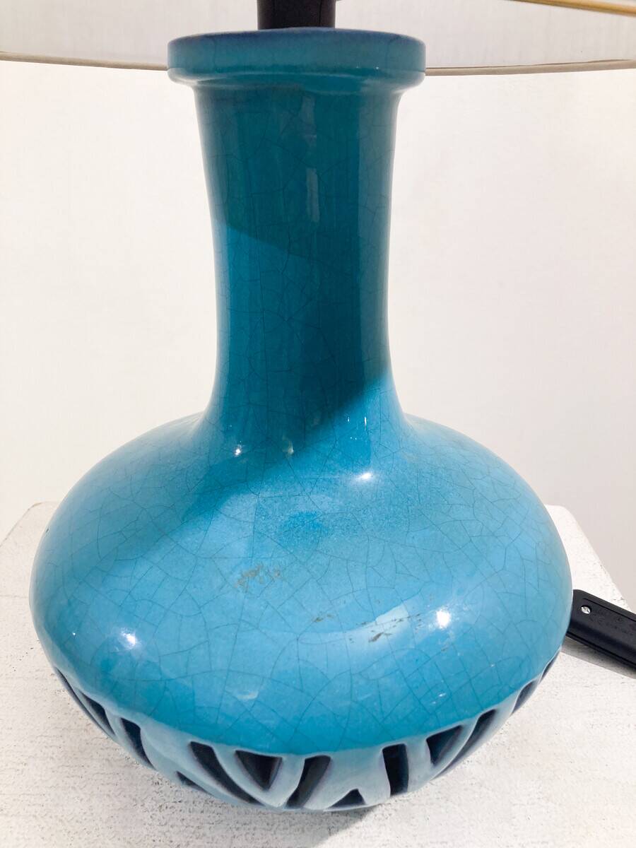 Mid-Century Blue Ceramic Table Lamp