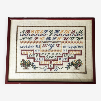 Vintage, alphabet embroidery cross stitch frame 20th century