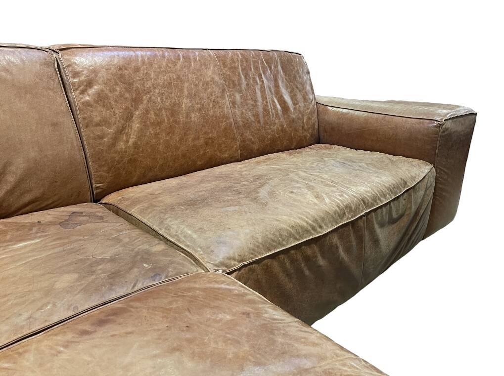 XXL Vintage patinated leather corner sofa 1980
