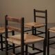 Set of four wooden and straw chairs, around 1960.