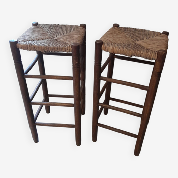 Pair of vintage straw bar stools