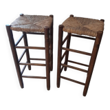 Pair of vintage straw bar stools