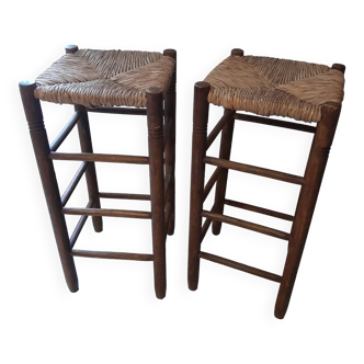 Pair of vintage straw bar stools