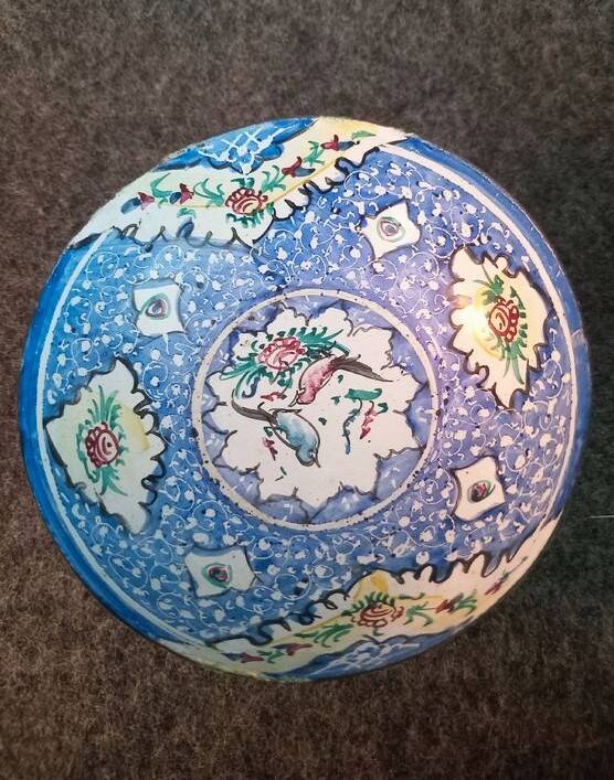 Set of 6 antique enameled copper bowls with Persian decoration