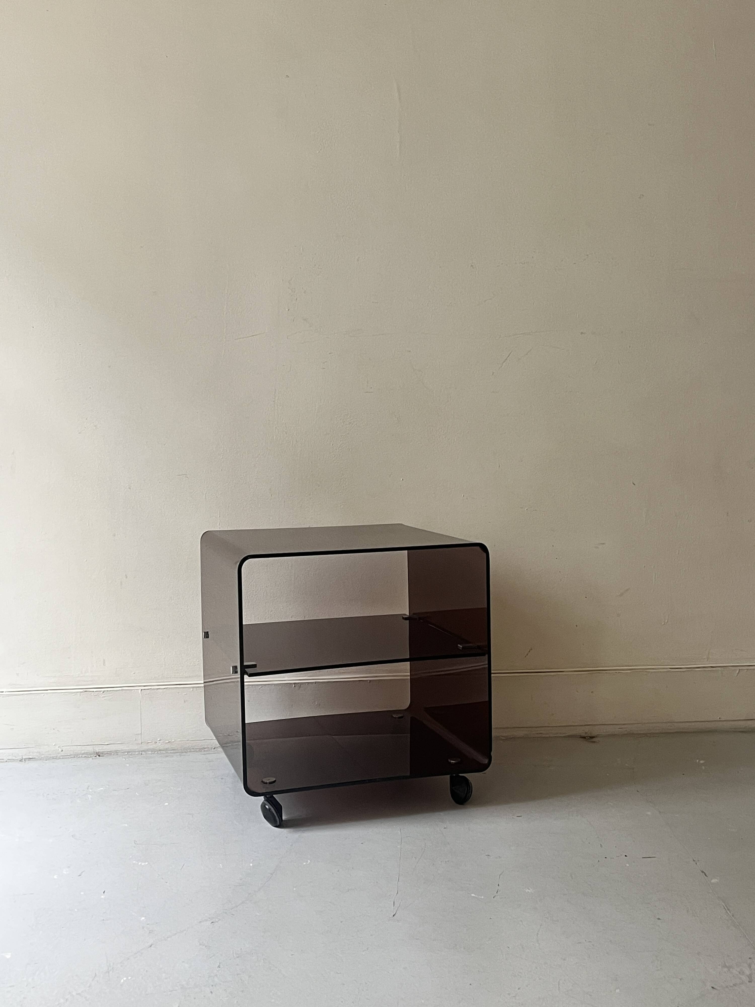 side table / bedside table in smoked plexiglass, Dumas for Roche Bobois 1970