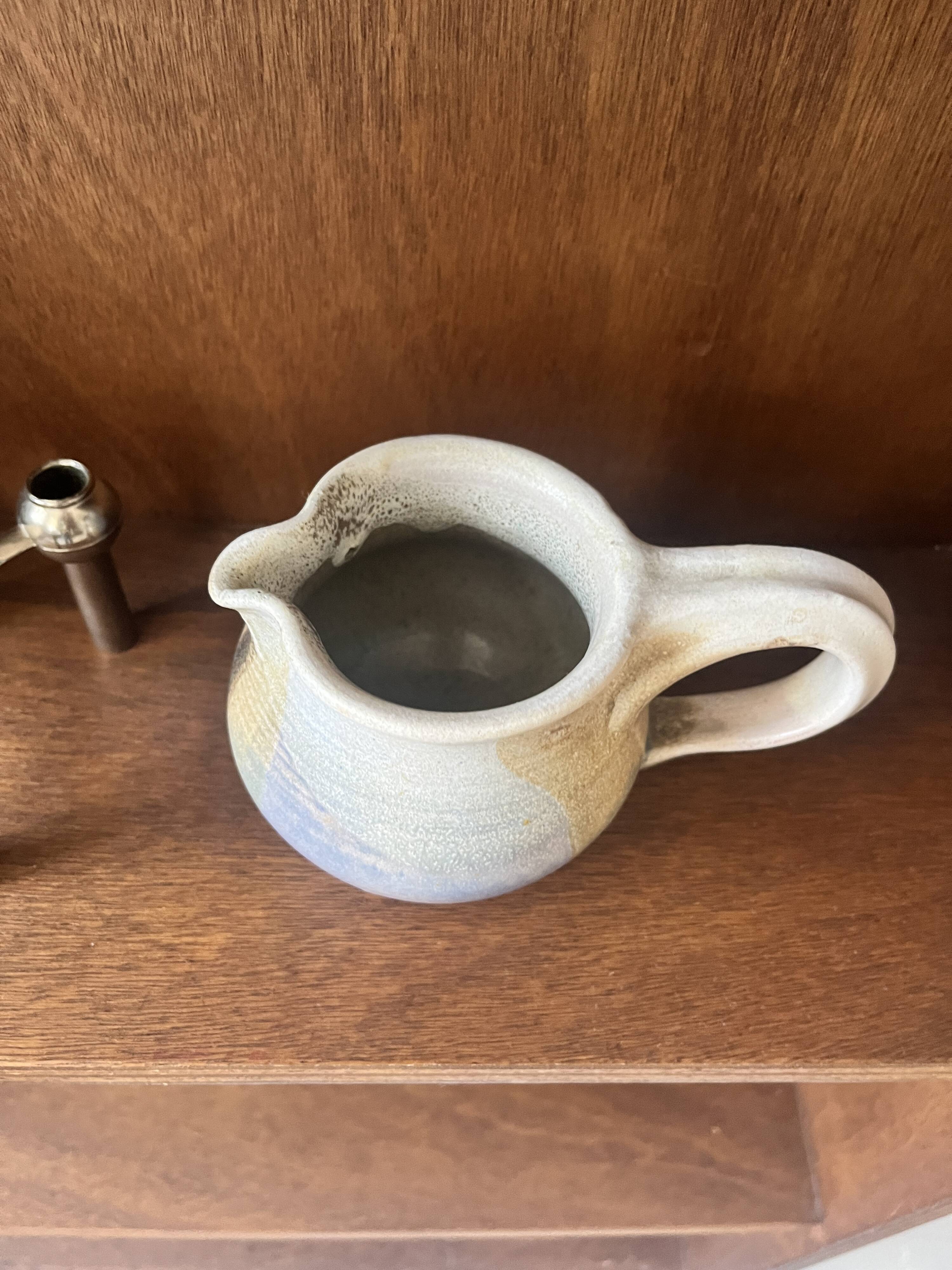 Enamelled and signed stoneware pot, French work 1950