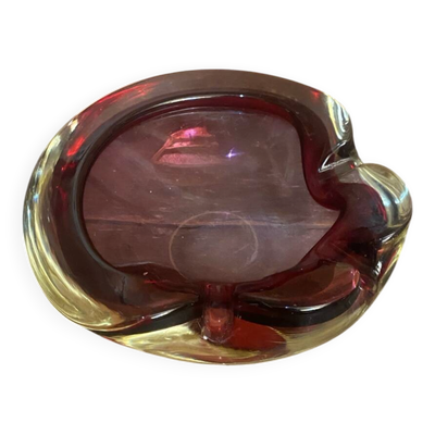 Cendrier ancien murano sommerso verre rose made in italy vintage