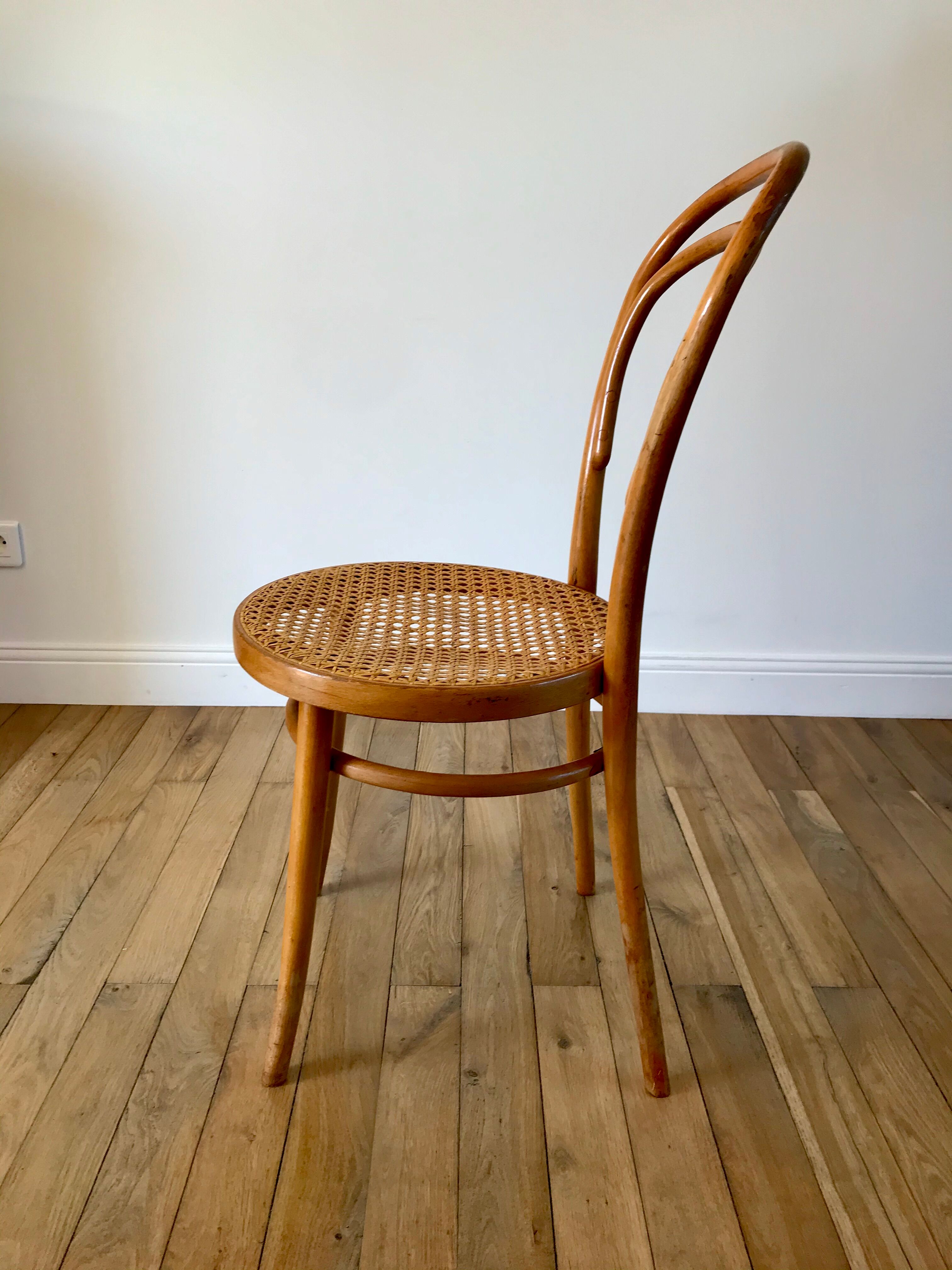 Baumann bistro chair in bent wood and blond wood canning 40s-50s