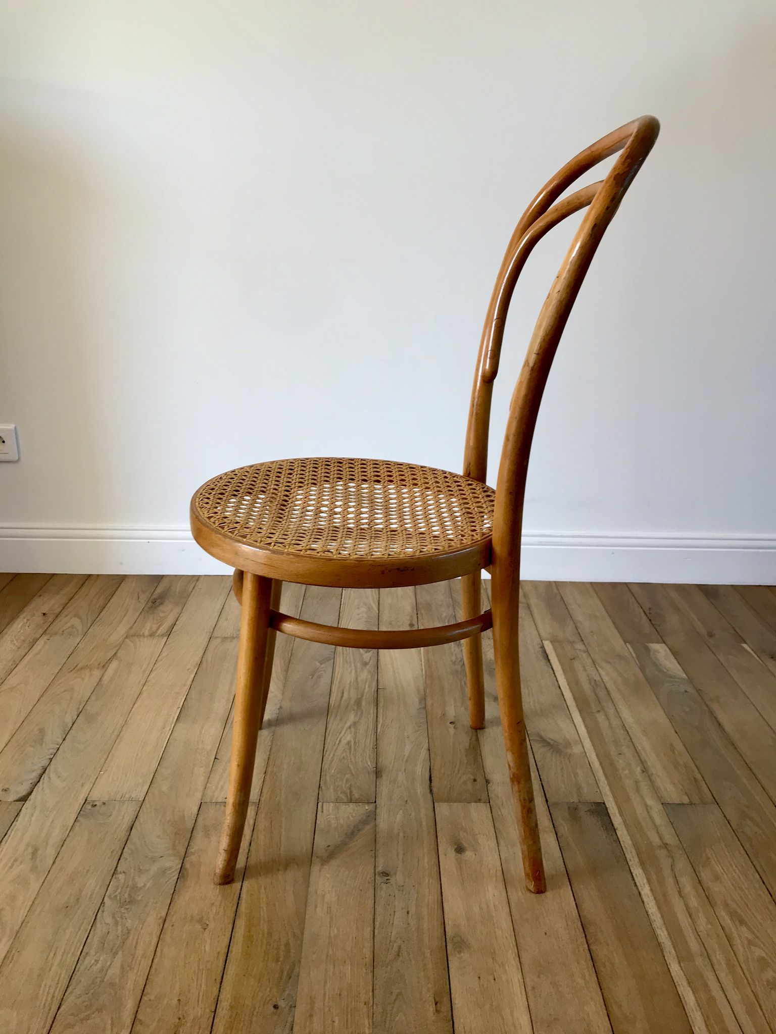 Baumann bistro chair in bent wood and blond wood canning 40s-50s