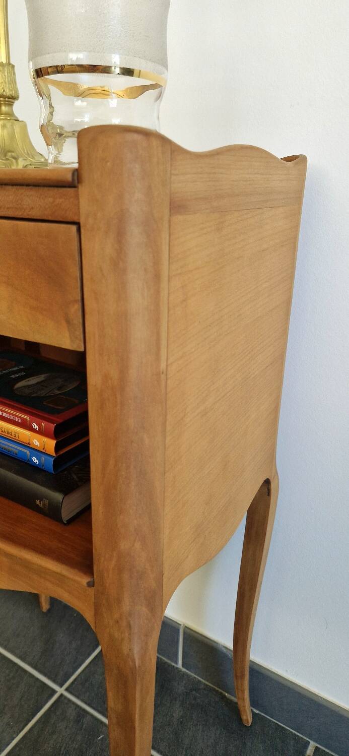Solid cherry bedside table - Louis XV style - Signed DR