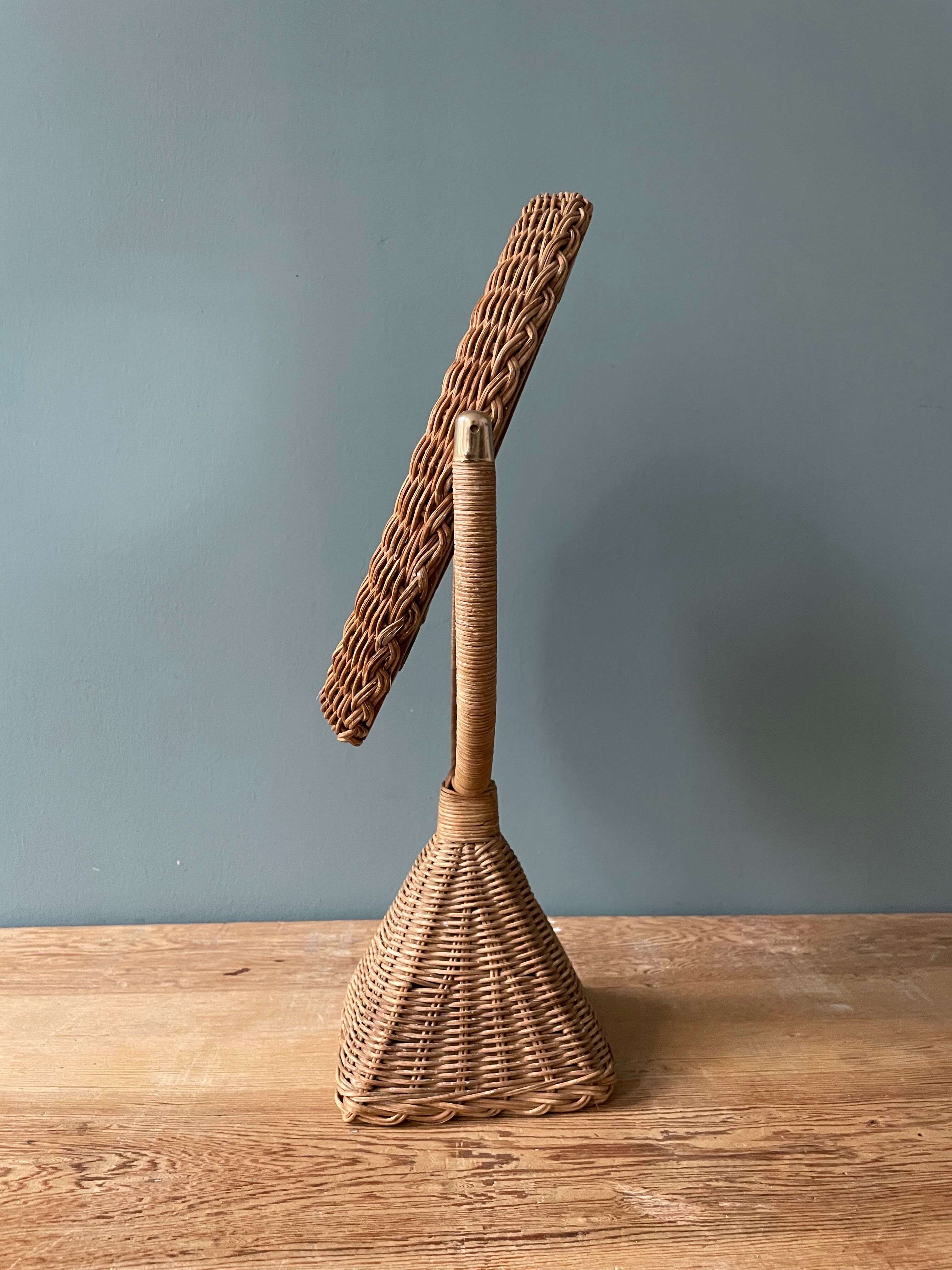 Vintage rattan table psyche mirror