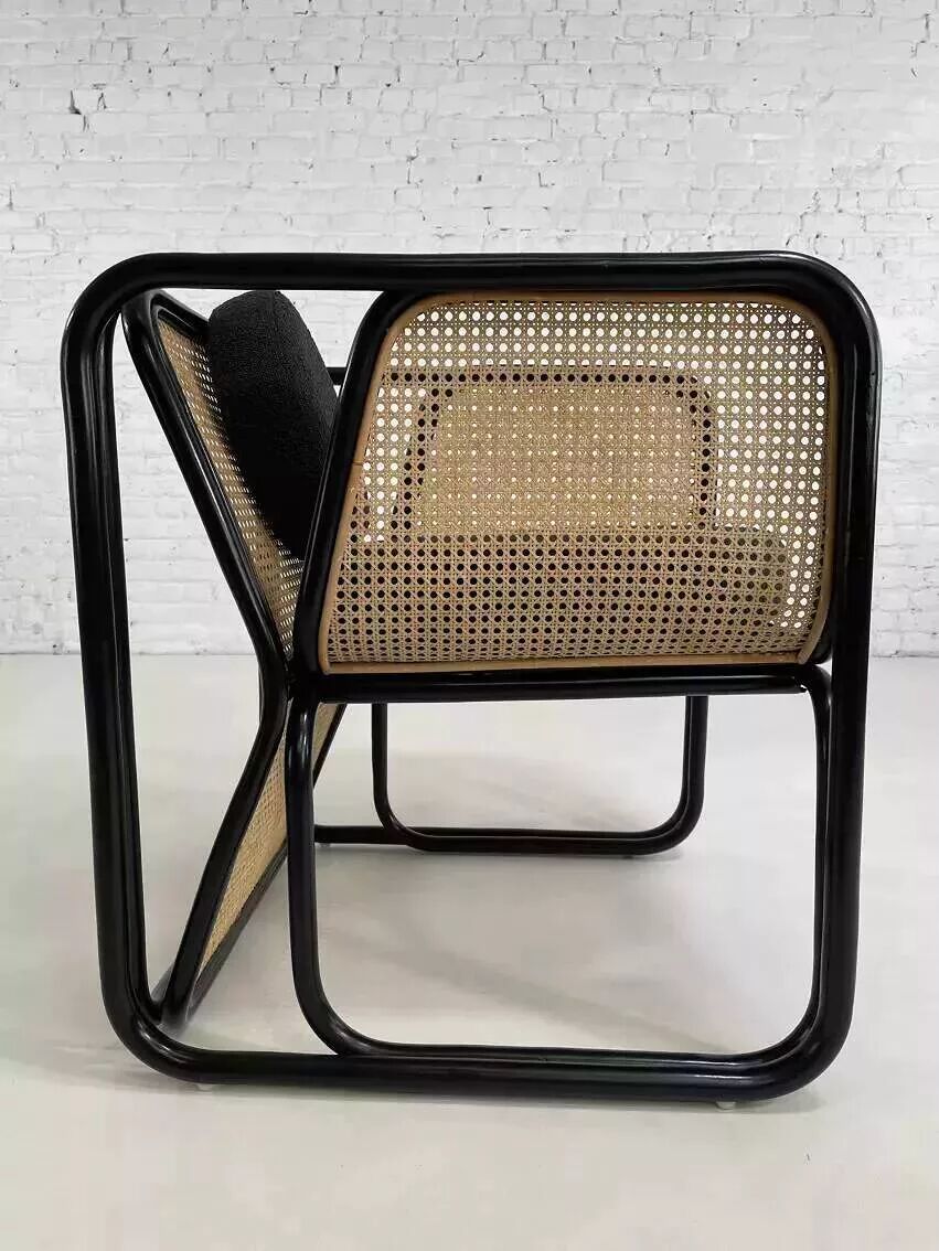 Cubic armchair in black rattan and canework