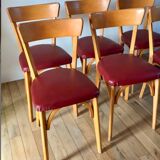 Set of 6 Luterma bistro chairs in blond wood and skaï 50s