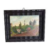 Tableau ancien paysage de campagne