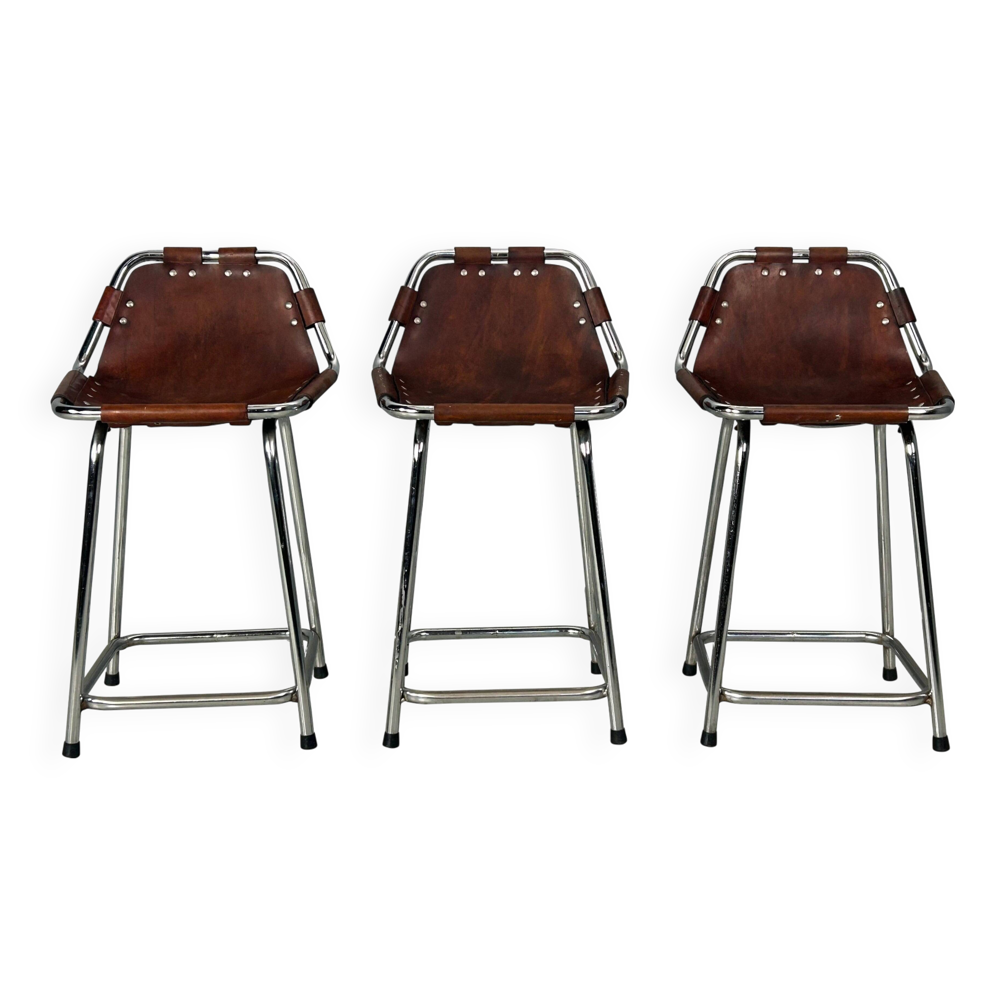 3x Leather Bar Stool for Les Arc Ski Resort, Selected by Charlotte Perriand