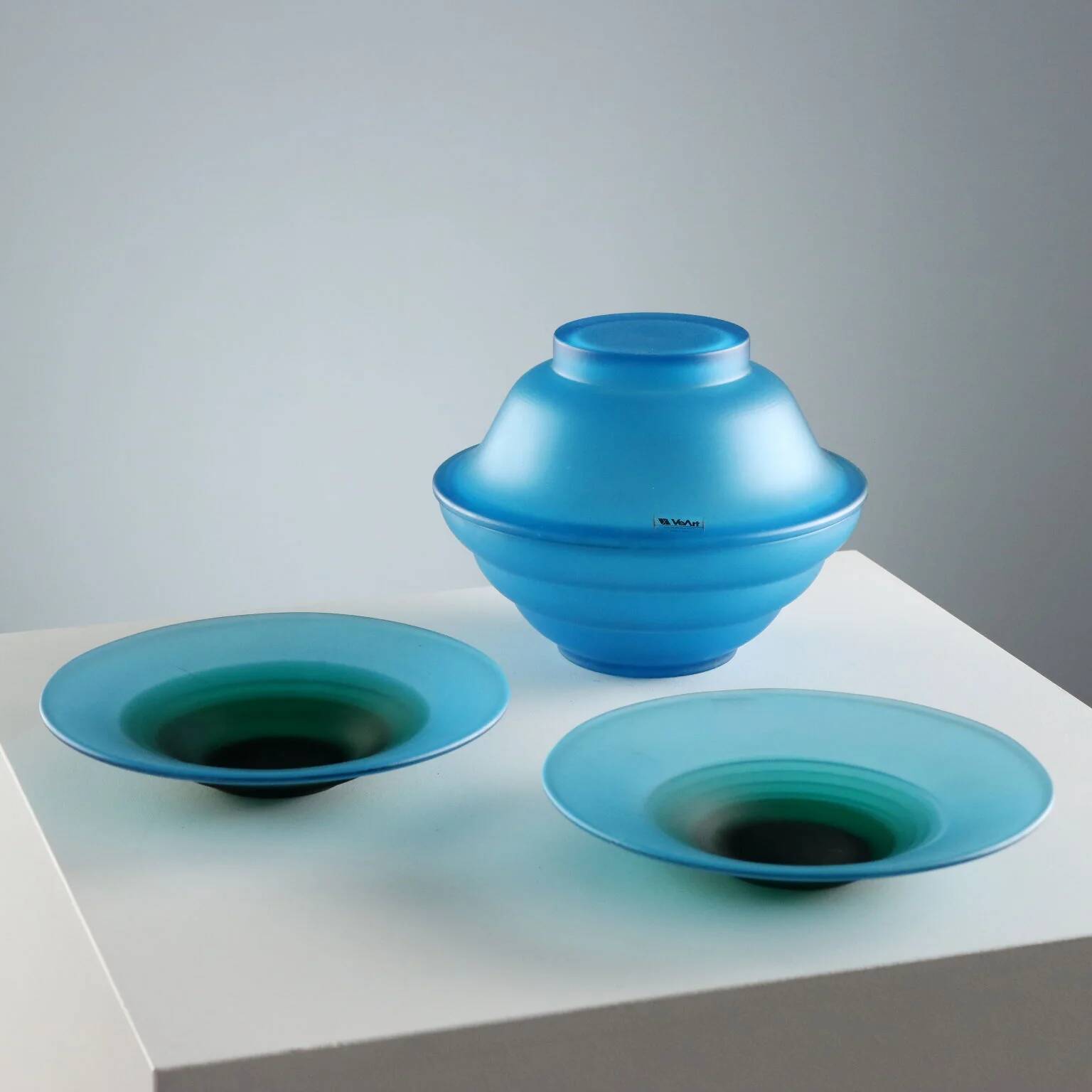 Vintage bowl and saucers VeArt in Murano glass, Italy, 1970s.