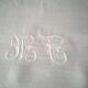 Nappe ancienne en lin blanc monogrammée MC  1.68 X 1.70 m