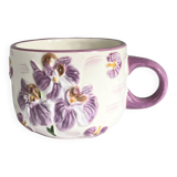Vintage slip cup / mug - Orchid floral pattern - Lilac and white tones